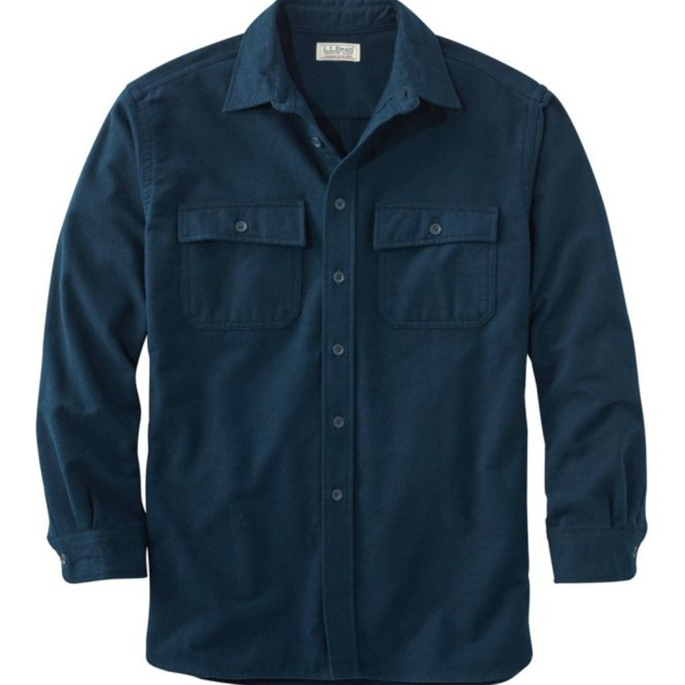 L.L. Bean Gray Blue Heavy Duty Chamois Flannel Shirt | Size Large